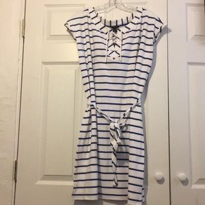 White and navy stripped dress