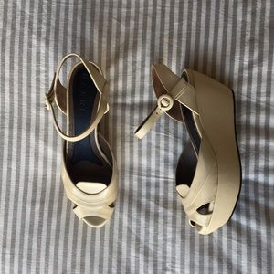 Cream patent leather Marni strappy platform heels