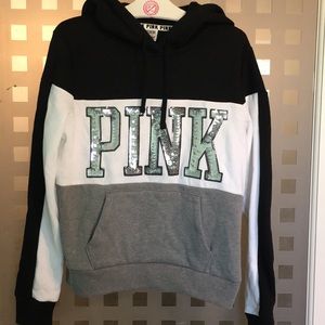 Black, gray, and white hoodie