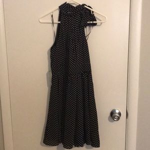 Black and White Polka Dot Halter High Neck Dress