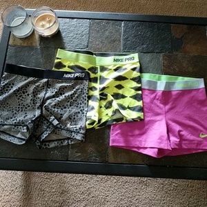 3 Nike Pro Spandex Shorts