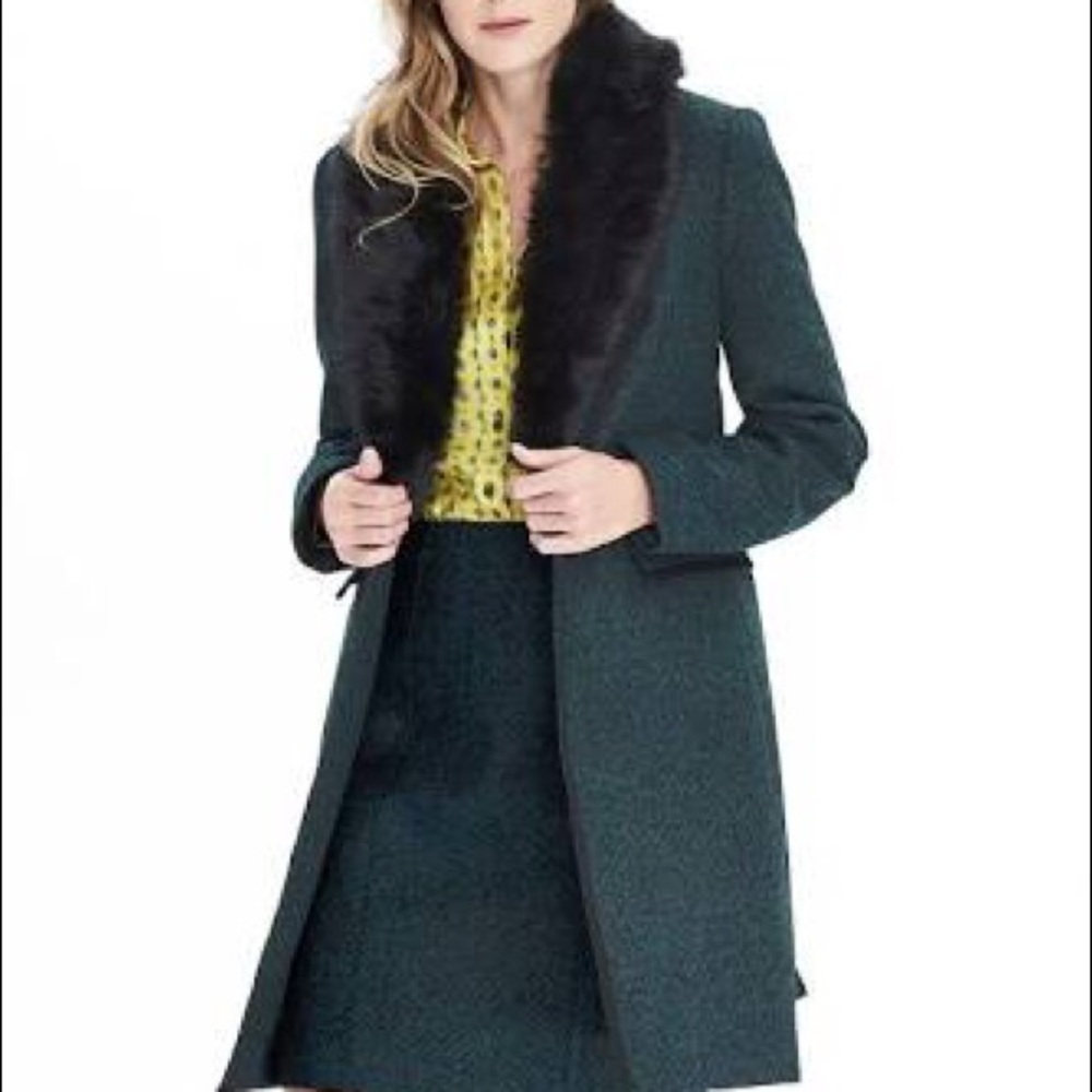 Banana Republic Green Italian Wool Faux Fur Coat