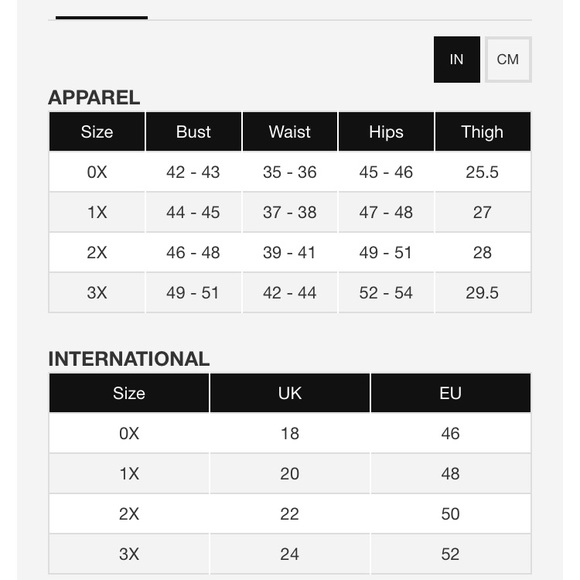 Euc Size Chart