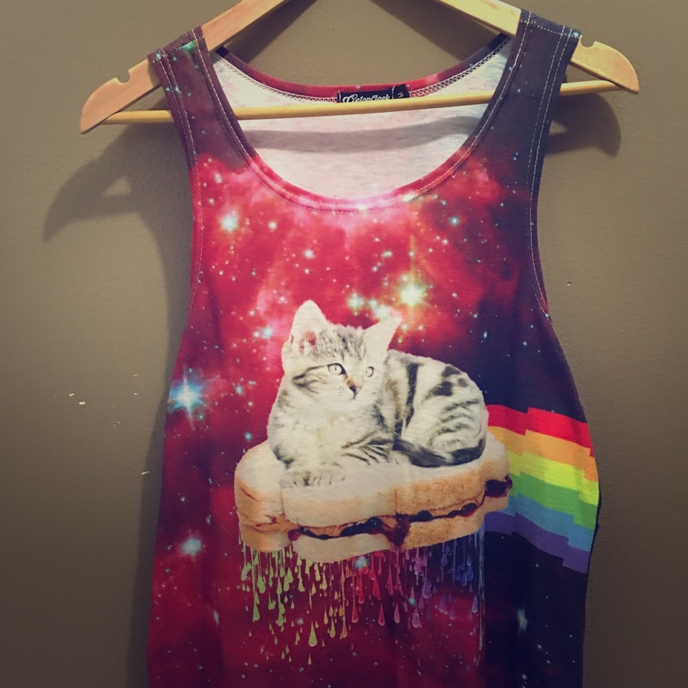Kitty galaxy tank top, rainbow design getonfleek