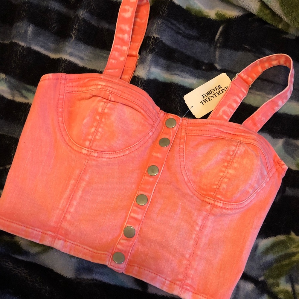 Forever 21 denim coral crop top NEW