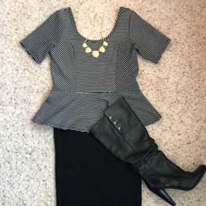 Black and white peplum shirt size L EUC