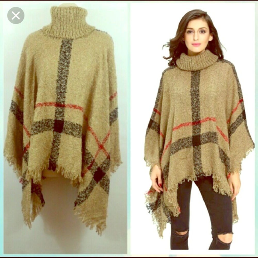 Burberry style turtleneck poncho sweater. ONE SIZE