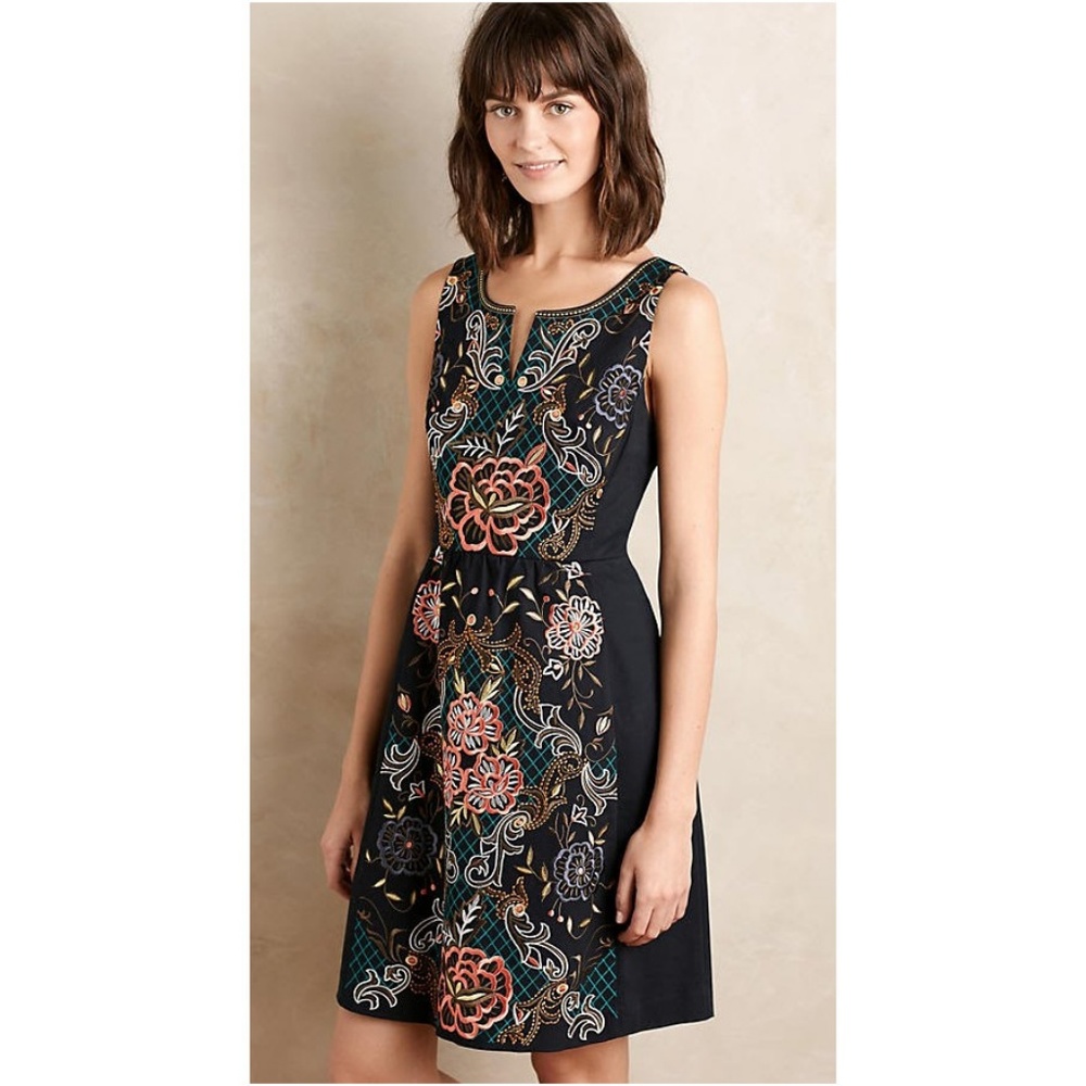 Sz 16 Embroidered Perennial Dress Anthropologie