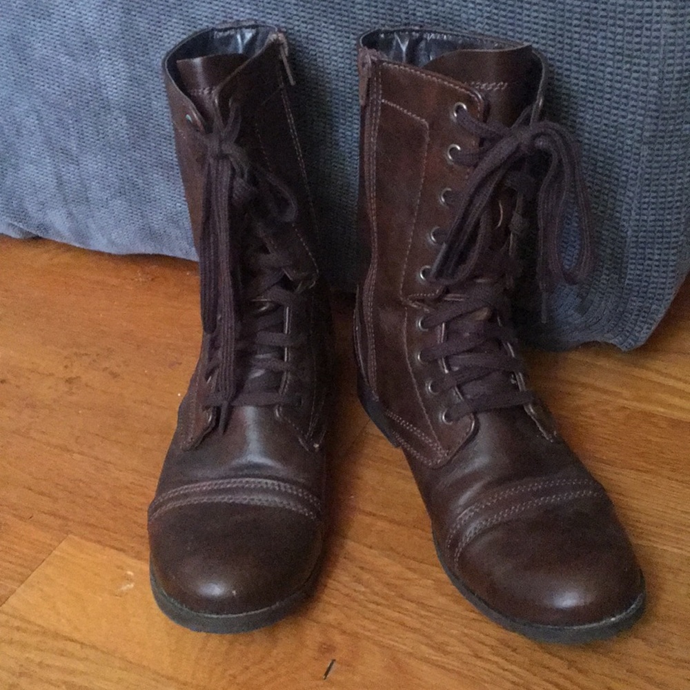 Mid-calf brown leather boots
