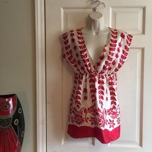 RED & CHAMPAGNE BEAUTIFUL SATIN BLOUSE