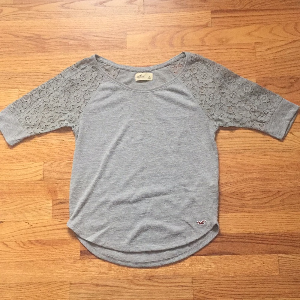 Grey Sweater with Lace Hal Sleeve