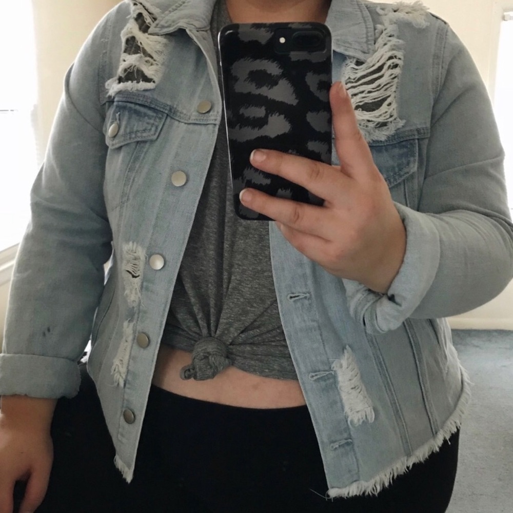 *RELISTED* DISTRESSED DENIM JACKET WITH EMBROIDERY