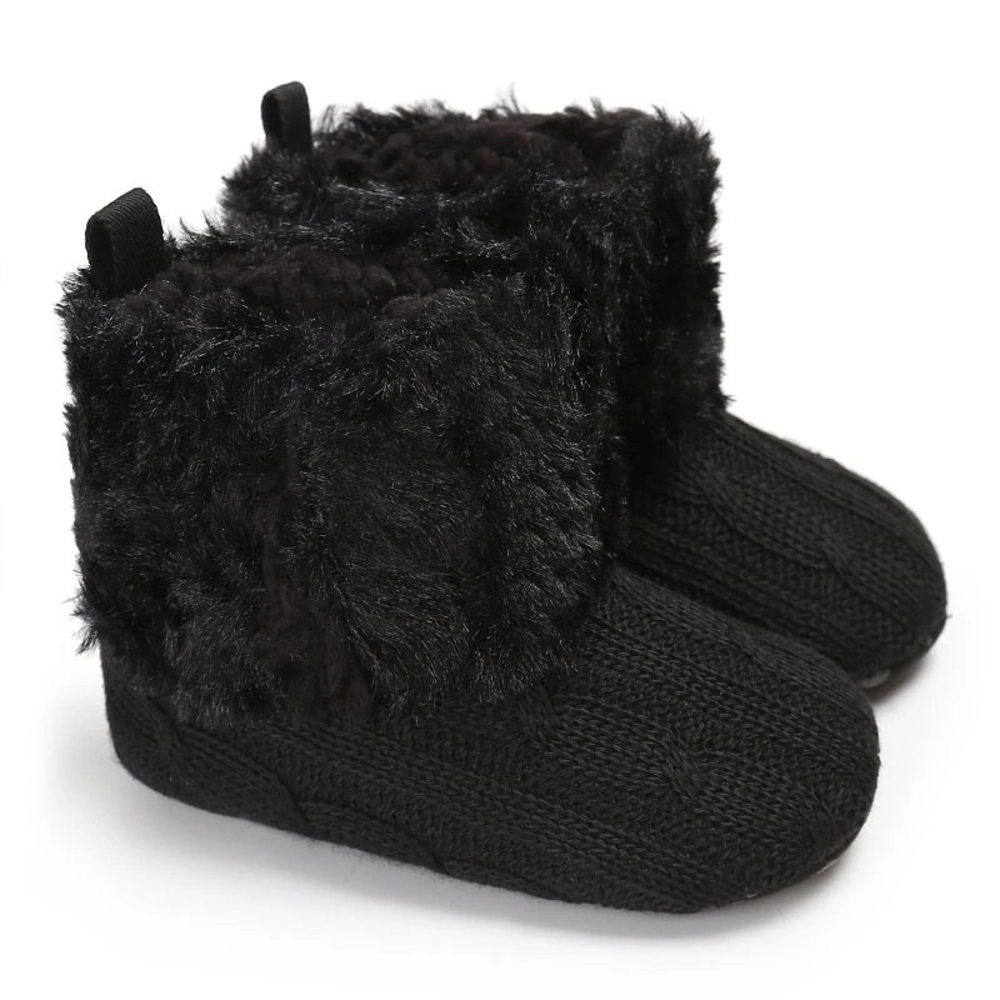Baby Girl Black Knit Boots With Fur