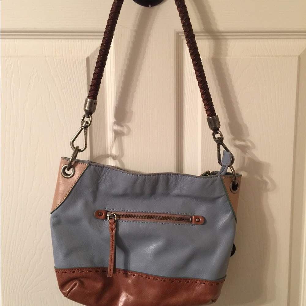 Cornflower Blue and Tan Leather Purse