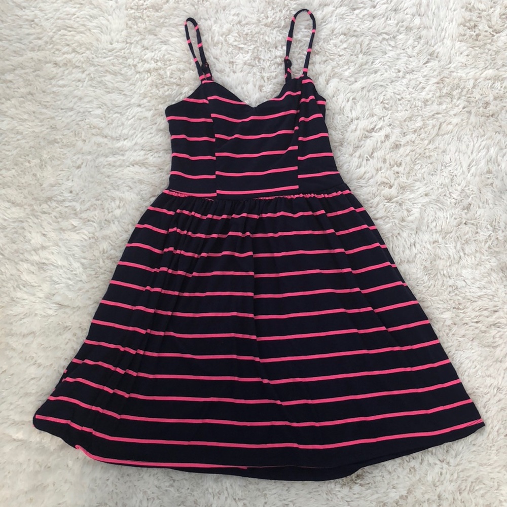 Navy and pink striped dress