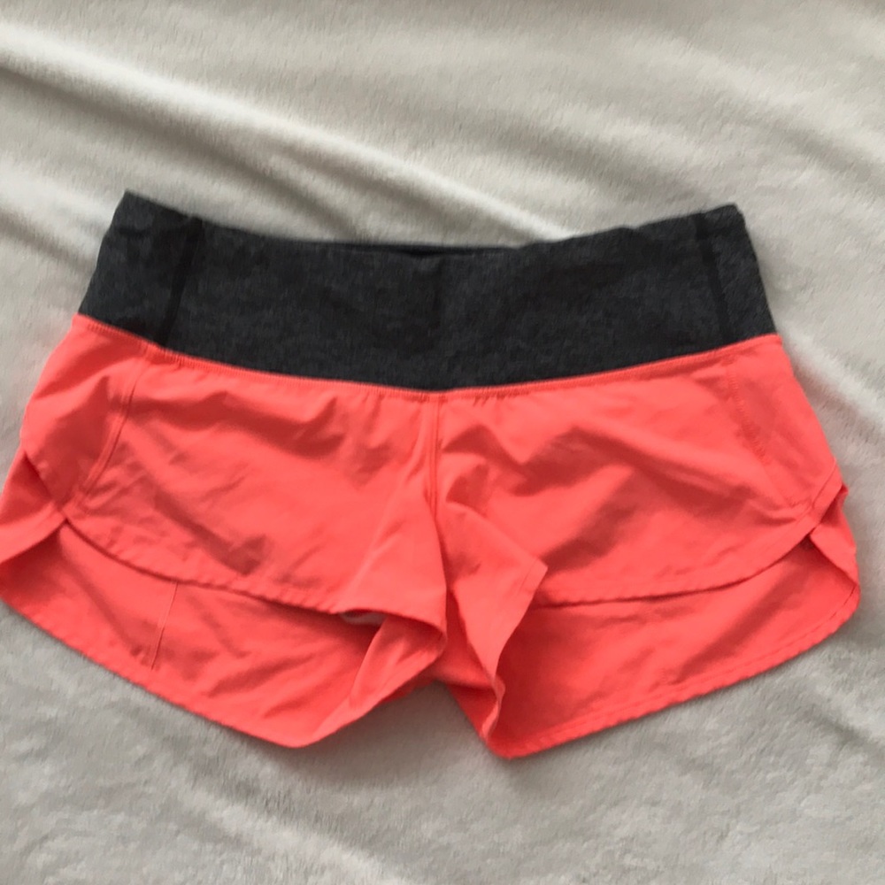 Lululemon coral and gray speed shorts