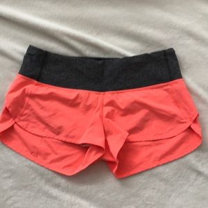 Lululemon coral and gray speed shorts