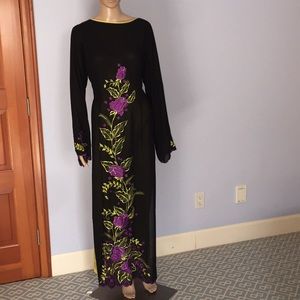 Embroidered Black Chiffon Tunic Dress with Pants