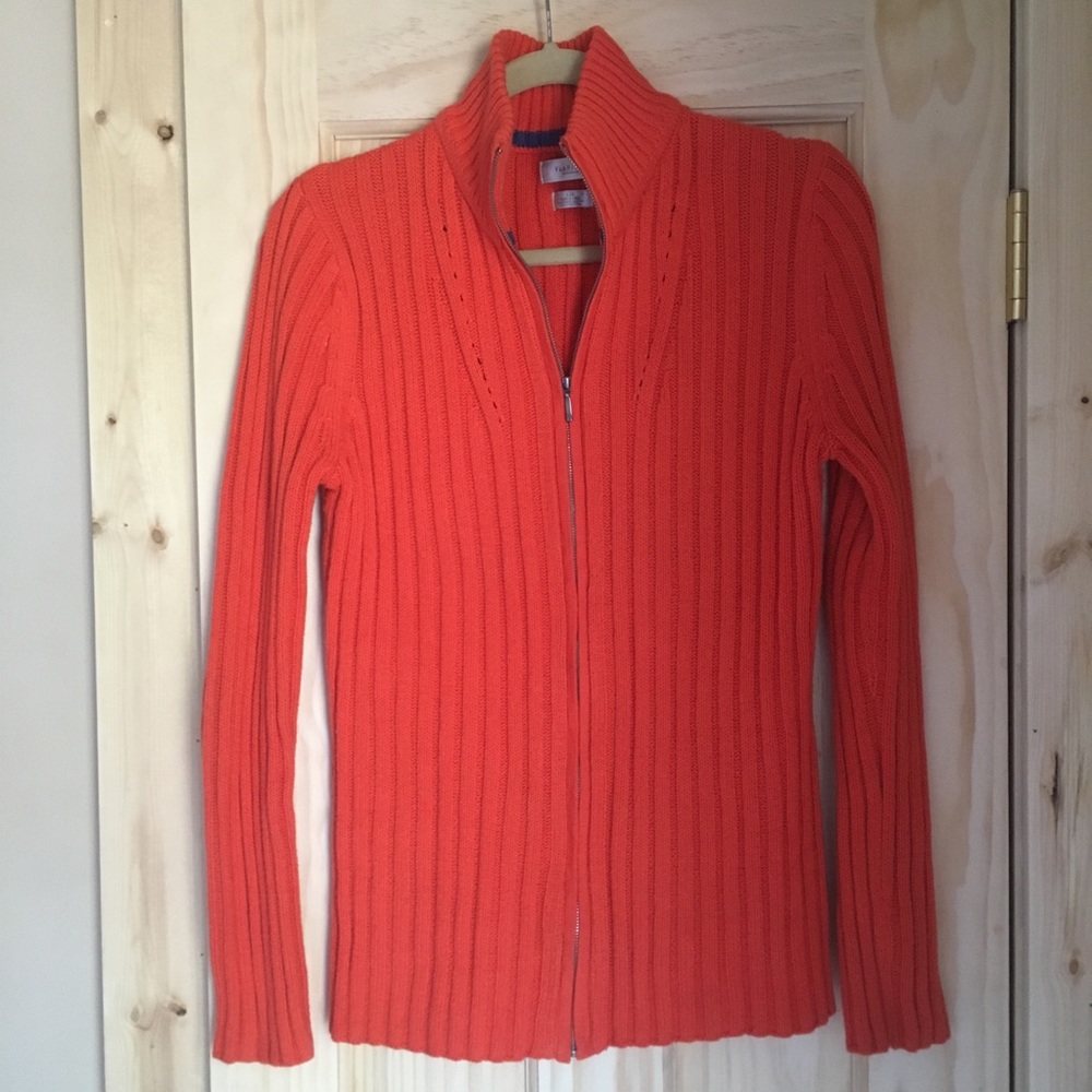 bright orange zip up sweater
