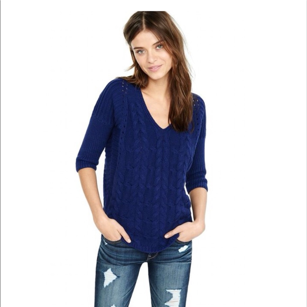 Blue cable knit tunic sweater