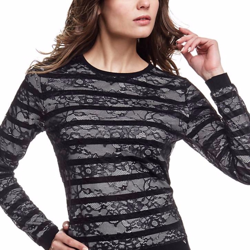 GUESS Lara Striped Lace Sweater