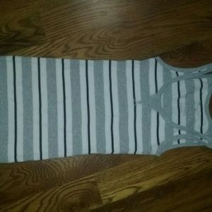 Grey white and navy striped tank top