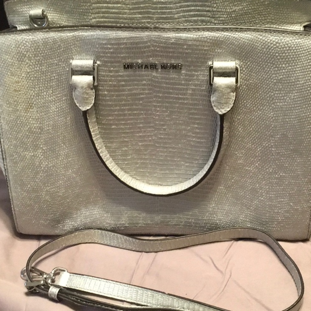 Michael kors collection rare silver snakeskin like
