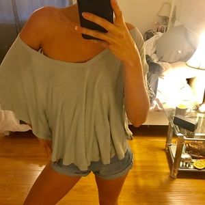 Splendid large light blue off shoulder crop top