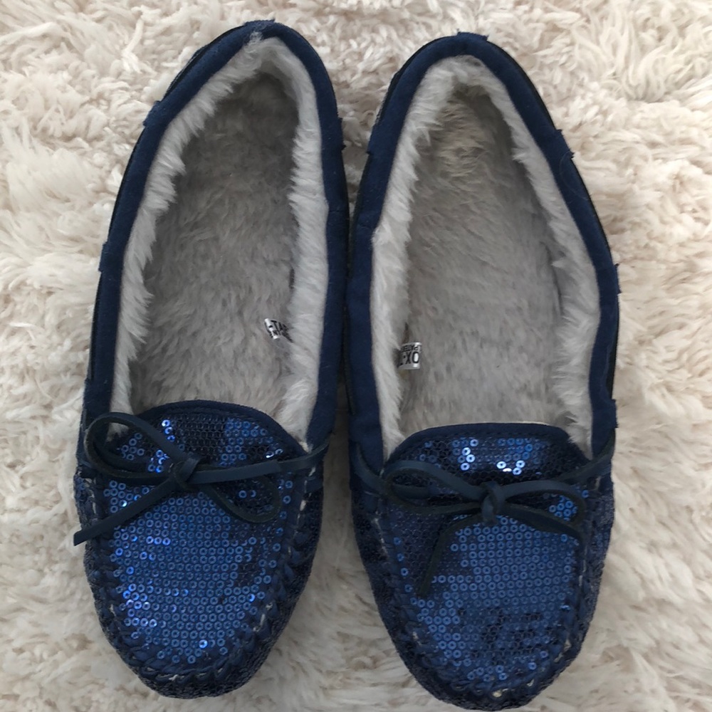 Blue Sequin Moccasins