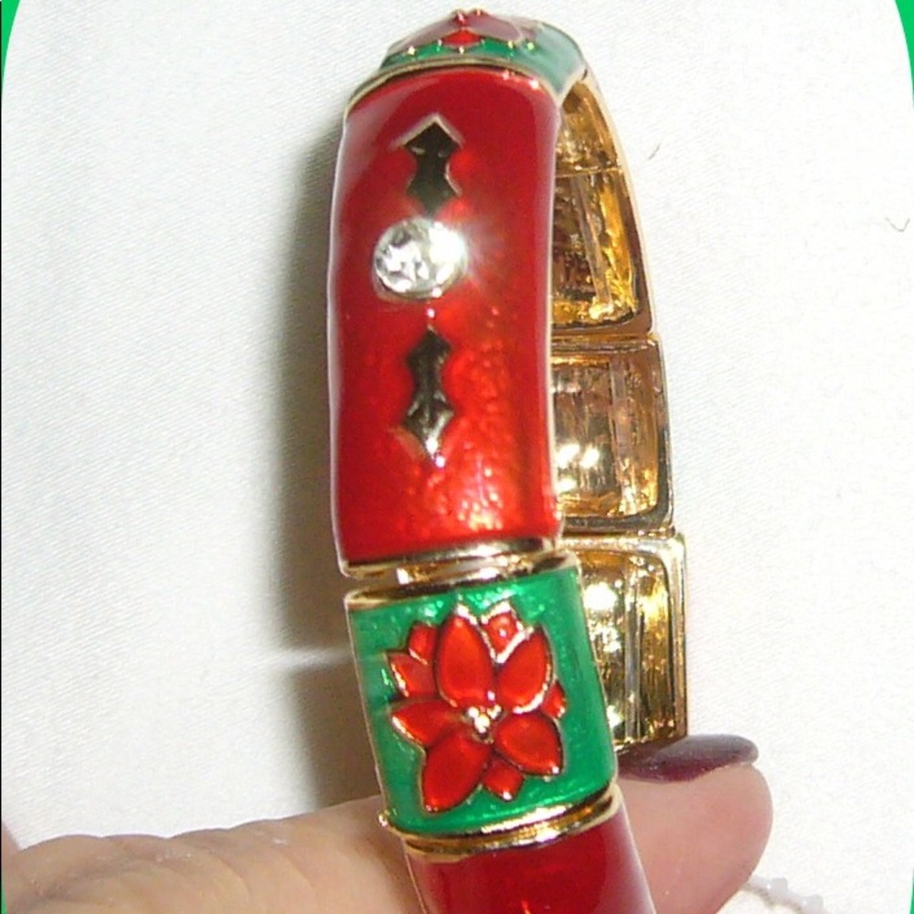 🎄Poinsettia Bracelet Stretch Bangle - Picture 1 of 3