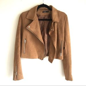 Camel faux suede biker jacket
