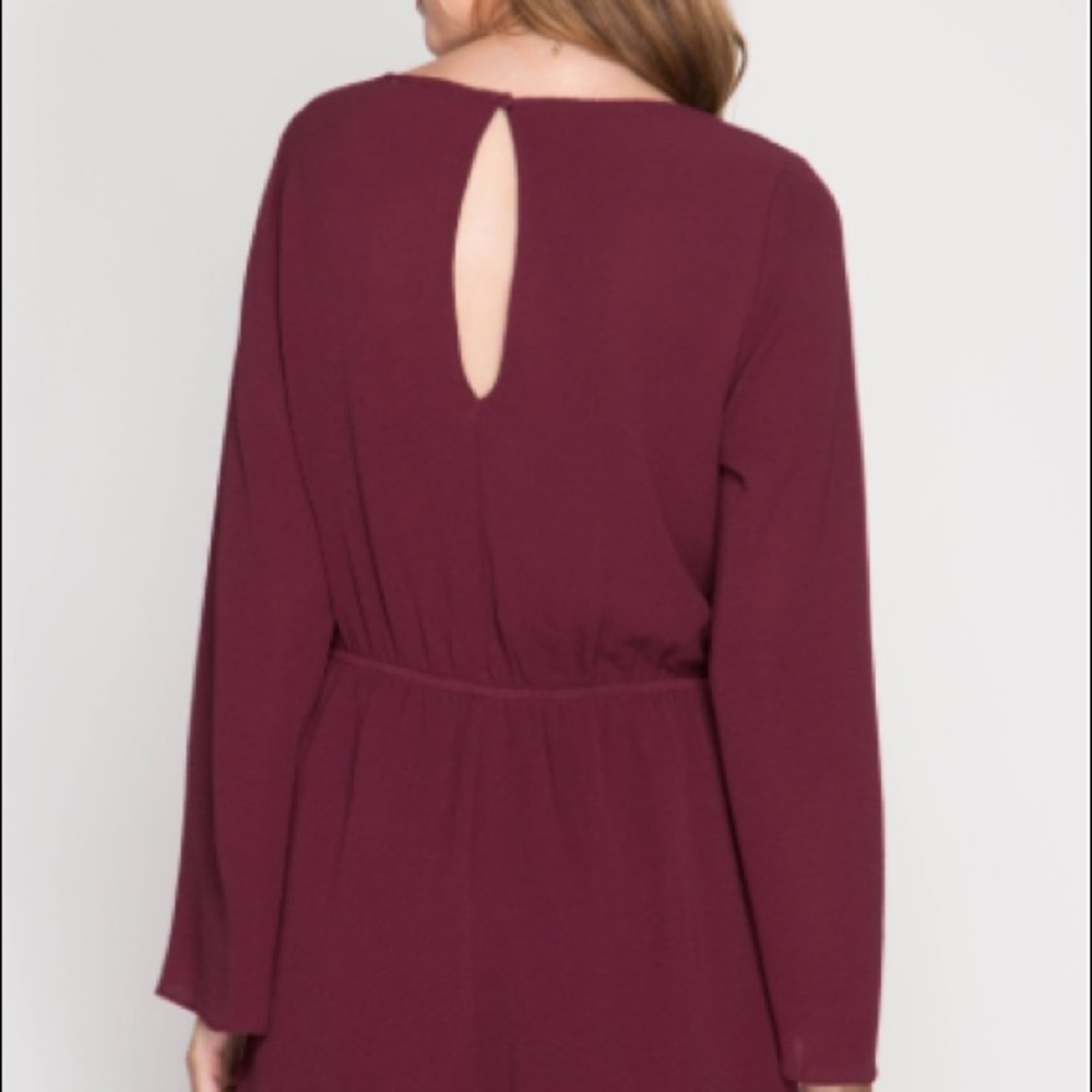 Flared Long Sleeved Romper- Plum - Picture 5 of 6