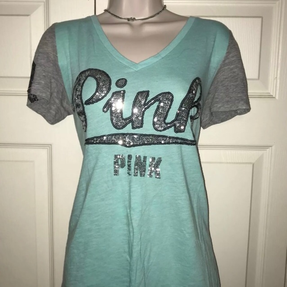 PINK Blingy Mint Baseball Tee