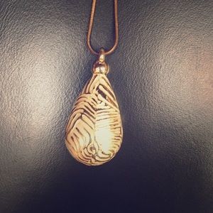 Gold and white teardrop pendant long necklace