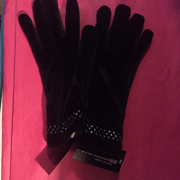 Lauer Accessories - Black velvet and rhinestone gloves