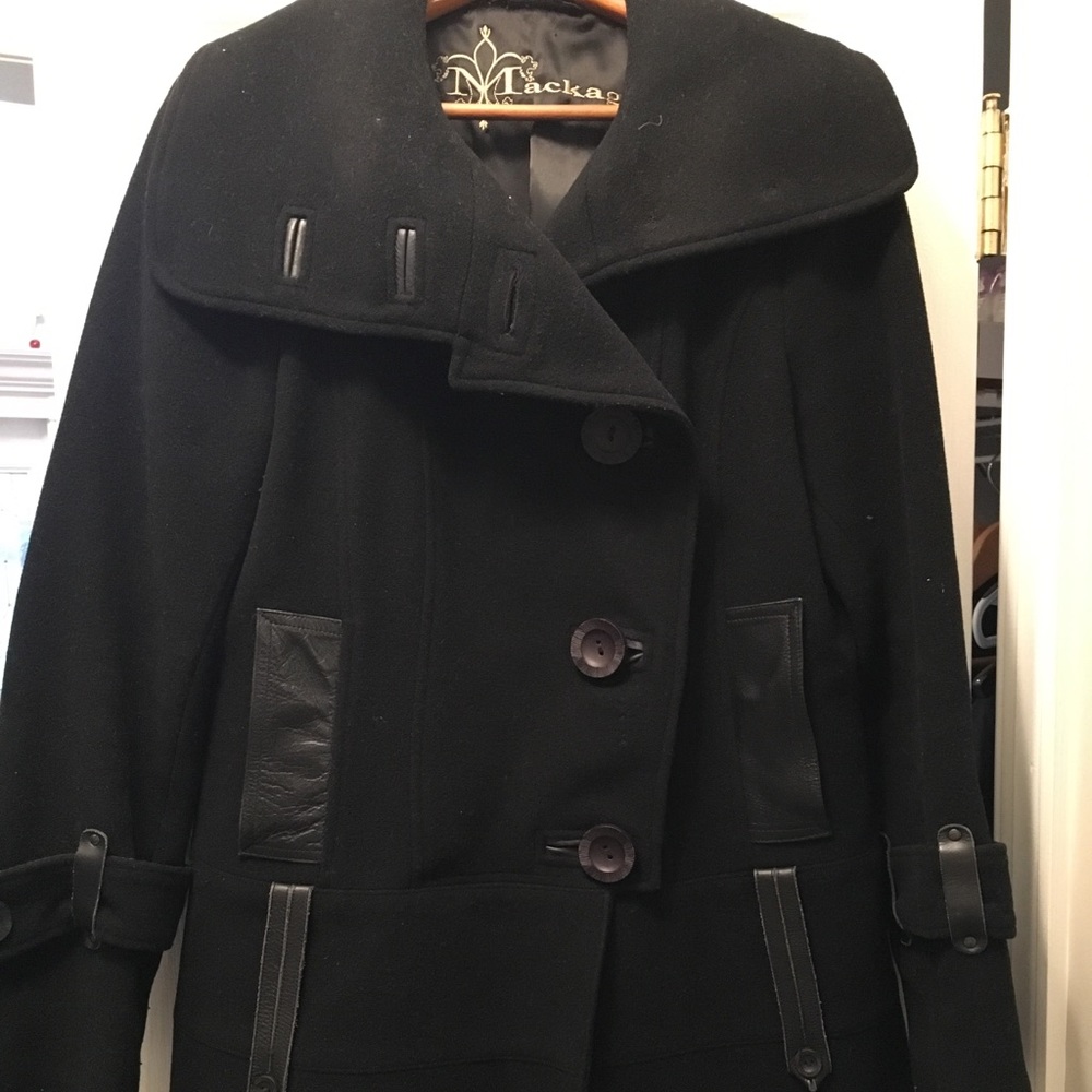 Mackage black wool coat with shawl collar