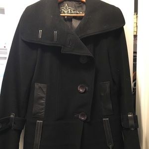 Mackage black wool coat with shawl collar