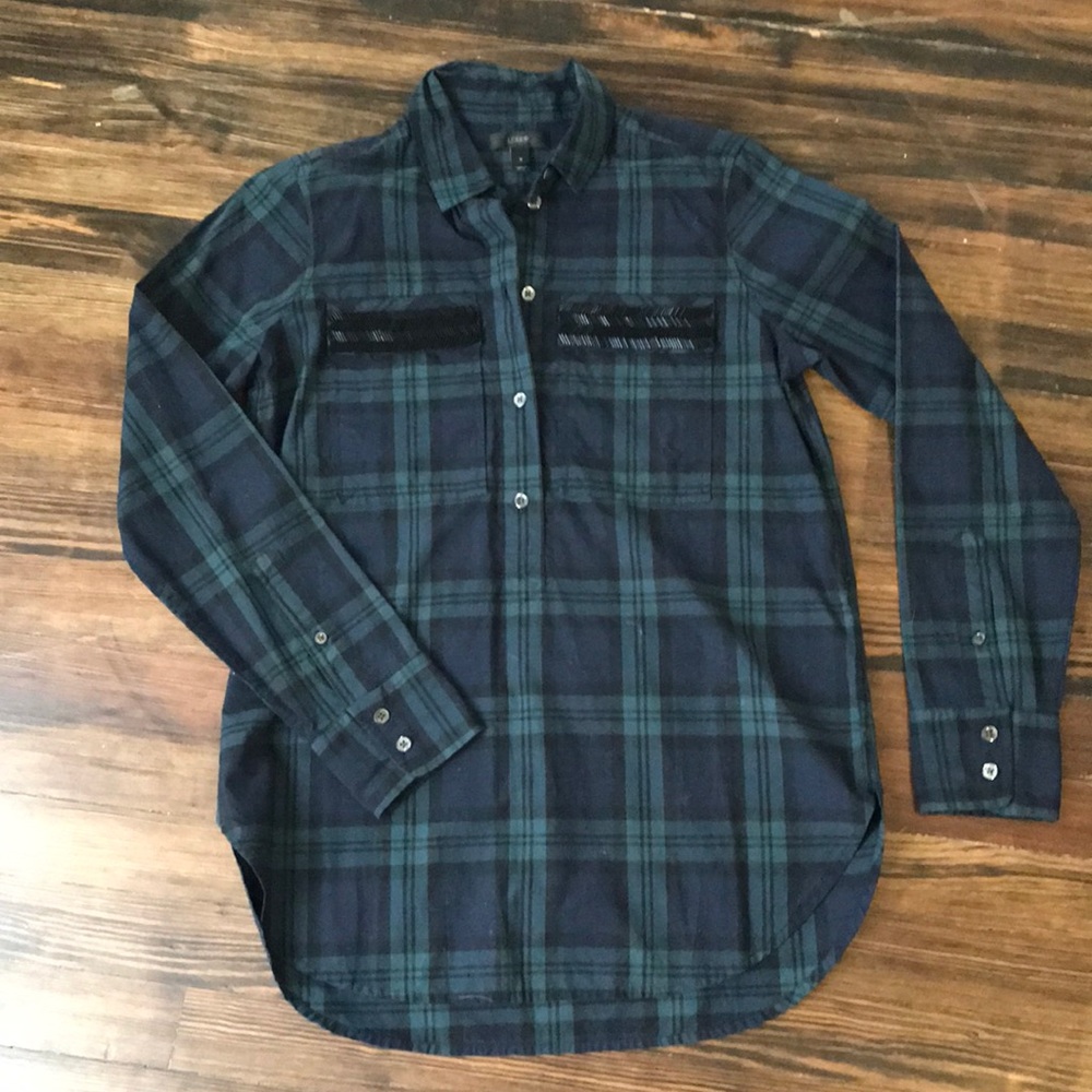 Jcrew sequin embellished popover plaid