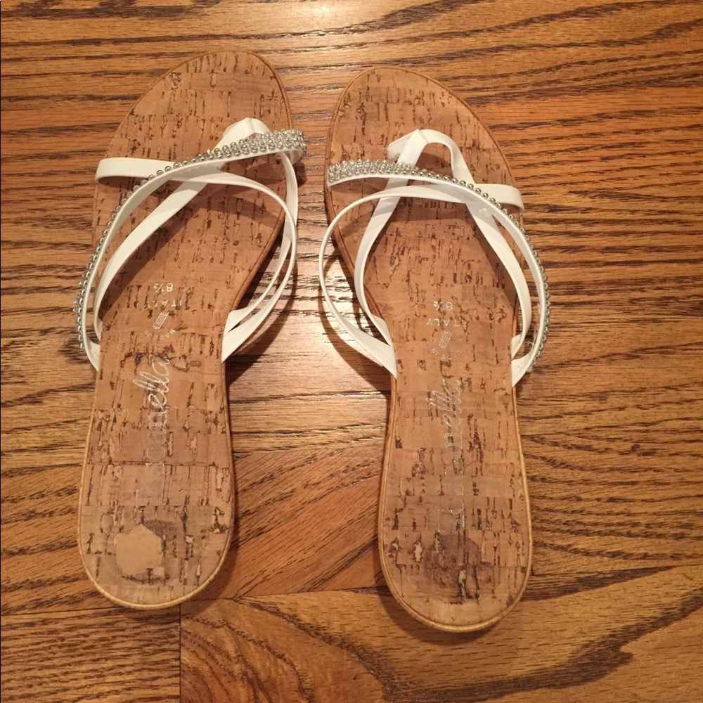 White and Cork 1 & 1/2 Inch Heel Sandals