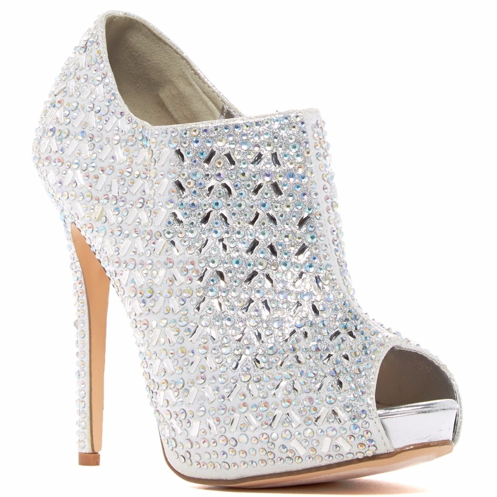 Lauren Lorraine Etra Peep Toe Bootie 8.5 Silver - Picture 1 of 3