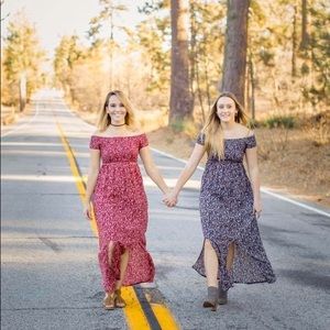 Red Off-Shoulder Floral Print Maxi Dresses