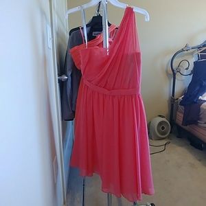One shoulder Coral chiffon dress