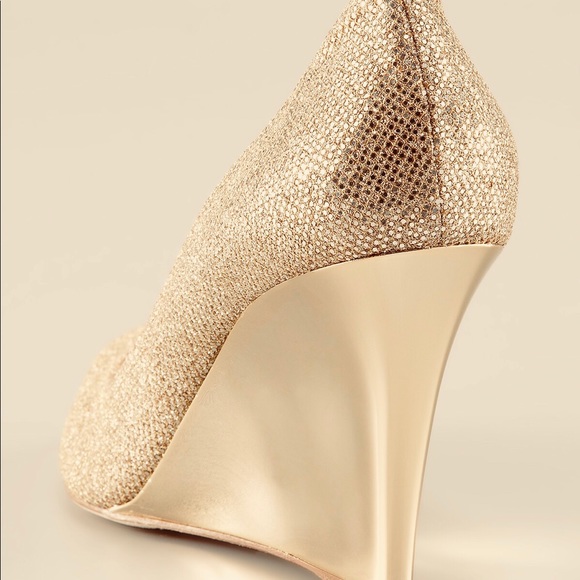 Jimmy Choo Bello glittered twill wedge pumps 38.5 - Picture 5 of 6