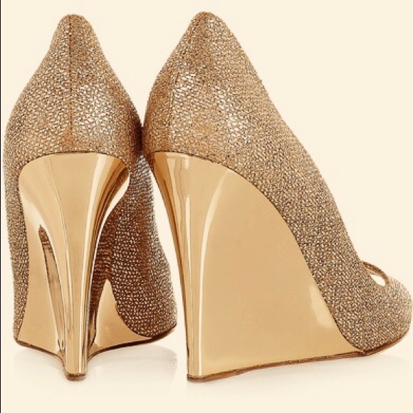 Jimmy Choo Bello glittered twill wedge pumps 38.5 - Picture 6 of 6