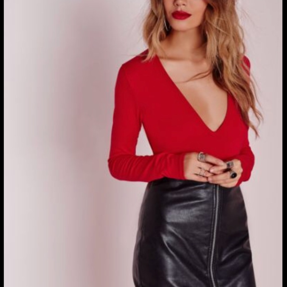 Red V neck bodysuit