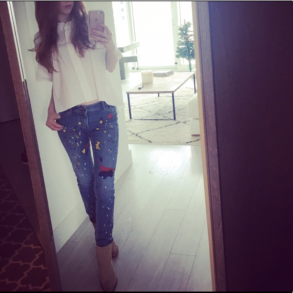 Alice + Olivia paint splatter denim