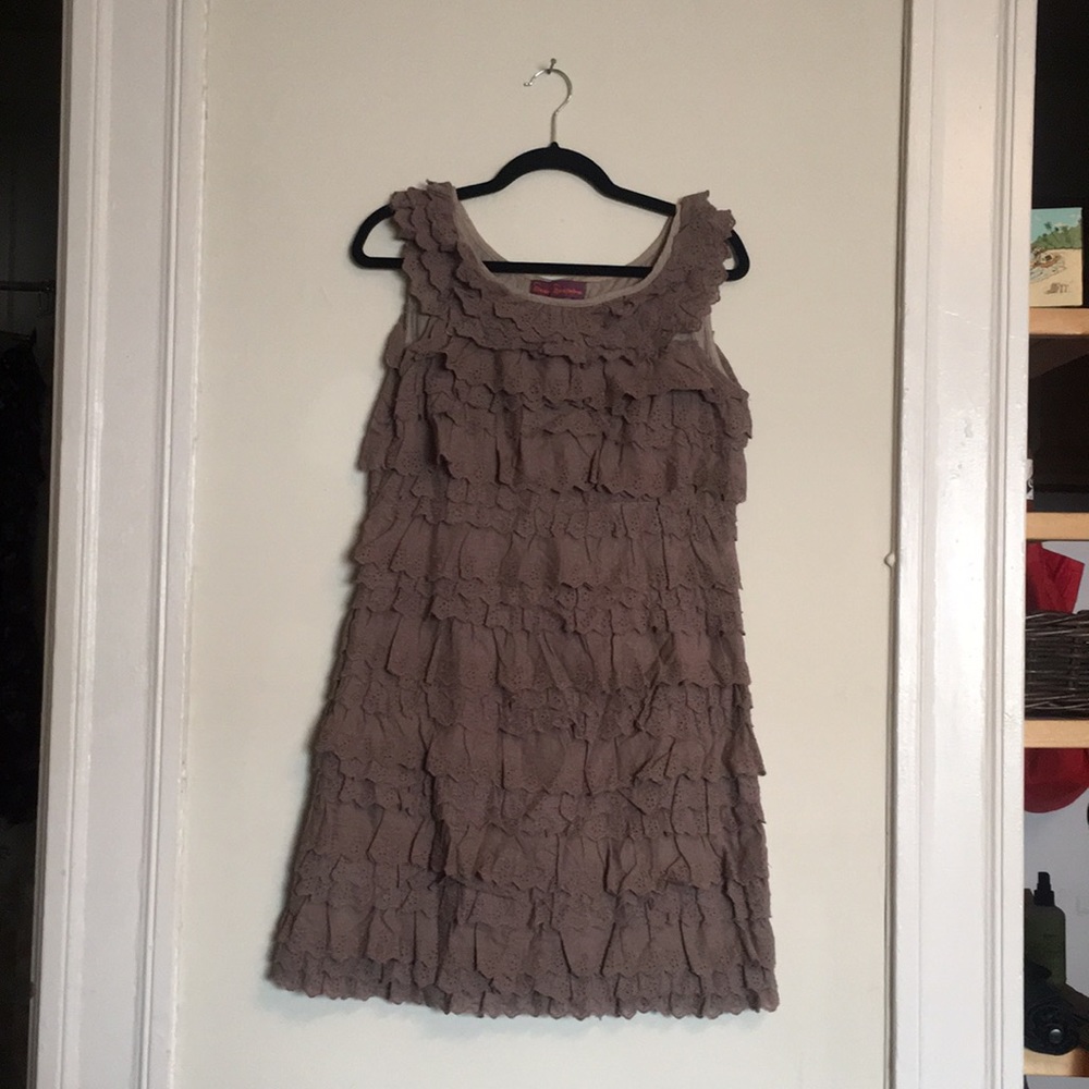 Ruffled Taupe Shift Dress