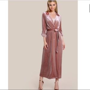 Pink Velvet Duster Coat
