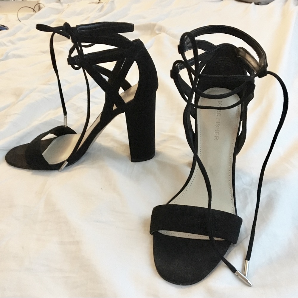Black Open Toe Tie Heels