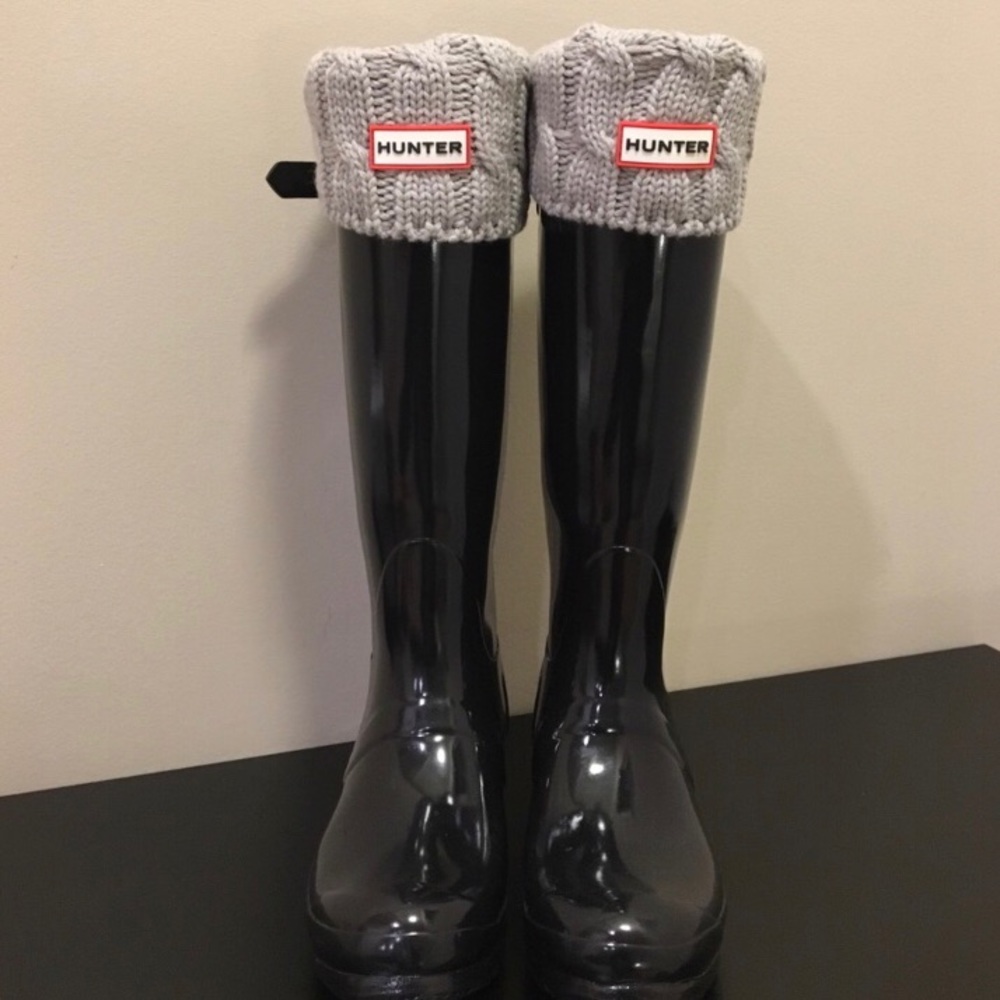 Hunter Adjustable Black Gloss Rain Boot with Socks